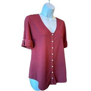 White House Black Market Women's M Burgundy Button Down Blouse